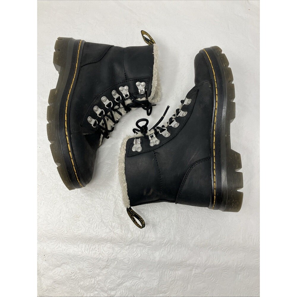 Dr. Martens Combs W Boots Women's 7 Black Sherpa Faux Fur Lined Lace Up 6-eye